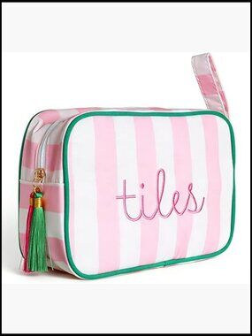 Mahjong Tile Bag with Handle Striped Case for 166 Tiles Embroidered Design